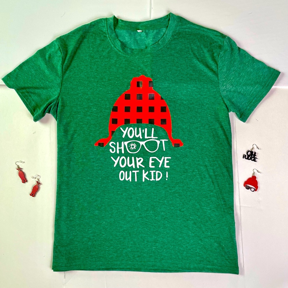A Christmas Story T-shirt You’ll Shoot Your Eye Out Kid & Earrings Small Women